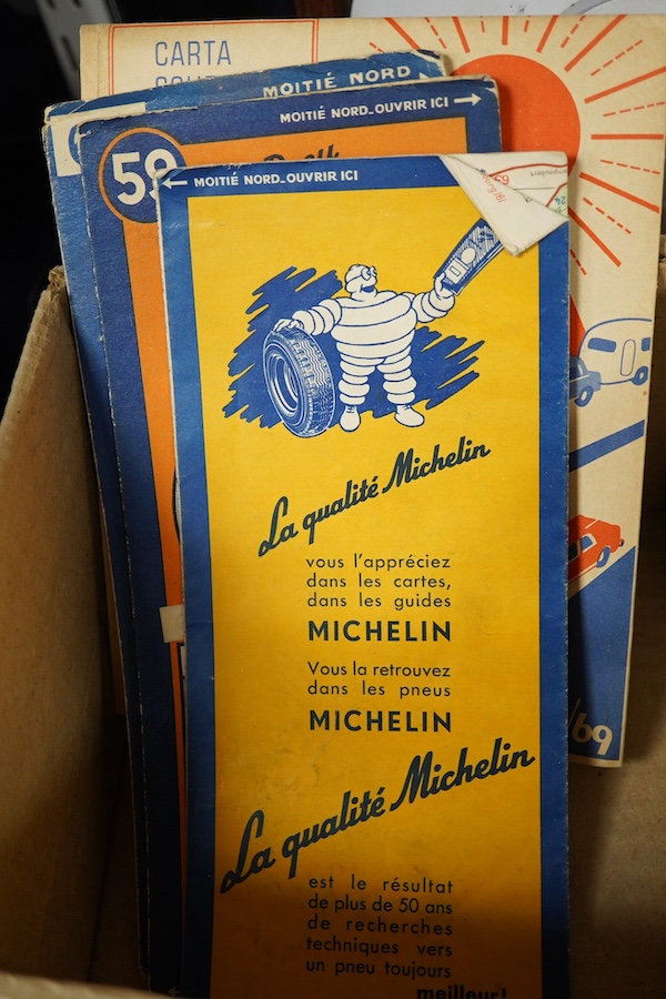 Two Michelin Guides, 1922 and 1948, together with six continental maps of France and Italy. Condition - fair to good.